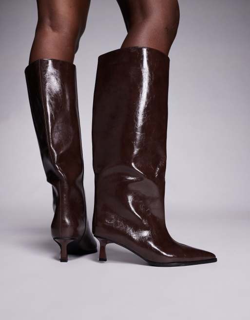 Public Desire Lola kitten heel knee boots in brown, 4 of 4
