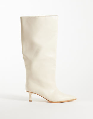 Public Desire Lola Kitten Heel Knee Boots In Neutral