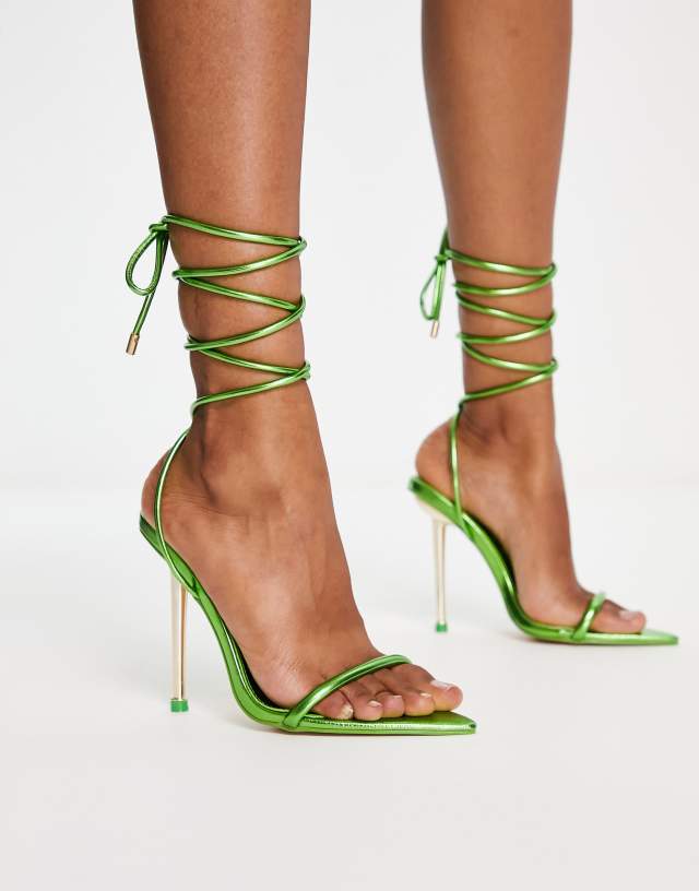 Public Desire Look Back metallic strappy sandals in green