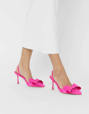  Loren satin bow detail slingback court mid heels in fuchsia pink