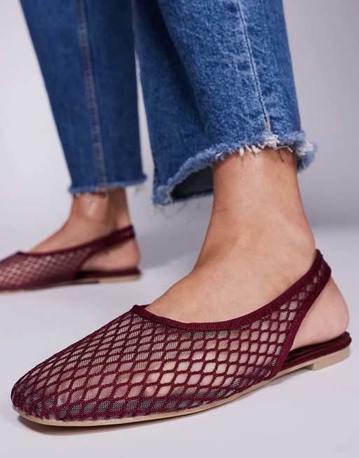 Public Desire Lost Angel high vamp sling back ballet flats in berry mesh