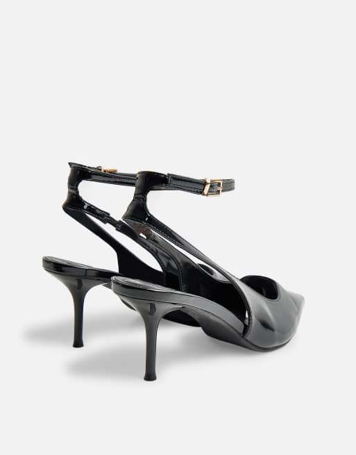 Public Desire Louis ankle strap court mid heels in black, 3 of 4