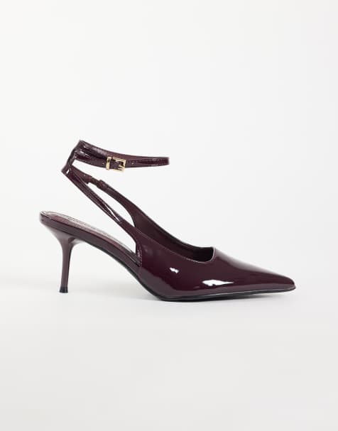 Public Desire Louis slingback heeled shoes in burgandy pantent - view 1
