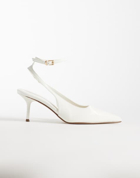 Public Desire Louis slingback heeled shoes in off white patent - view 1