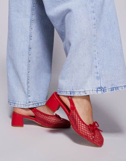 Public Desire - Lover - Balletschoenen met hak en strikdetail in rood mesh, 3 van 4