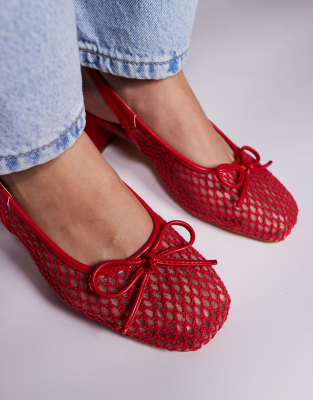 Public Desire Lover heeled ballet shoes with bow detail in mesh red