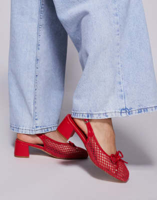 Public Desire Lover heeled ballet shoes with bow detail in mesh red