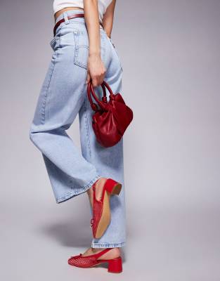 Public Desire Lover heeled ballet shoes with bow detail in mesh red