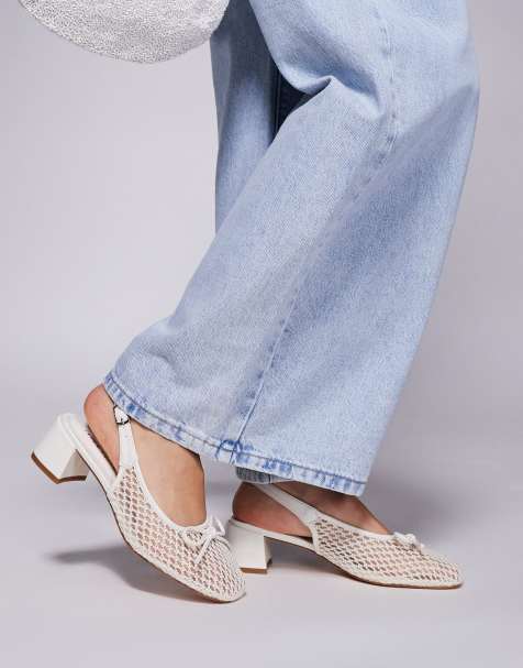 Public Desire Lover heeled ballet shoes with bow detail in mesh white - view 1