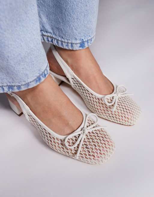Public Desire Lover heeled ballet shoes with bow detail in mesh white