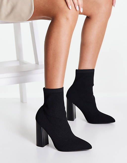  Boots/Public Desire Loyal heel sock boots in black knit 