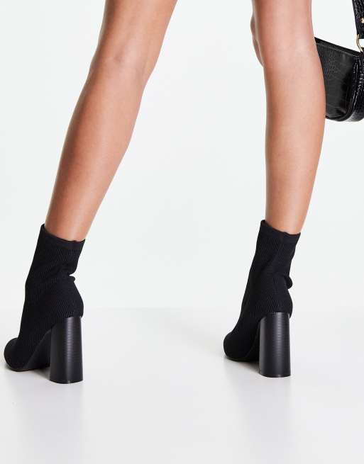 Public desire salt black store block heel sock boots