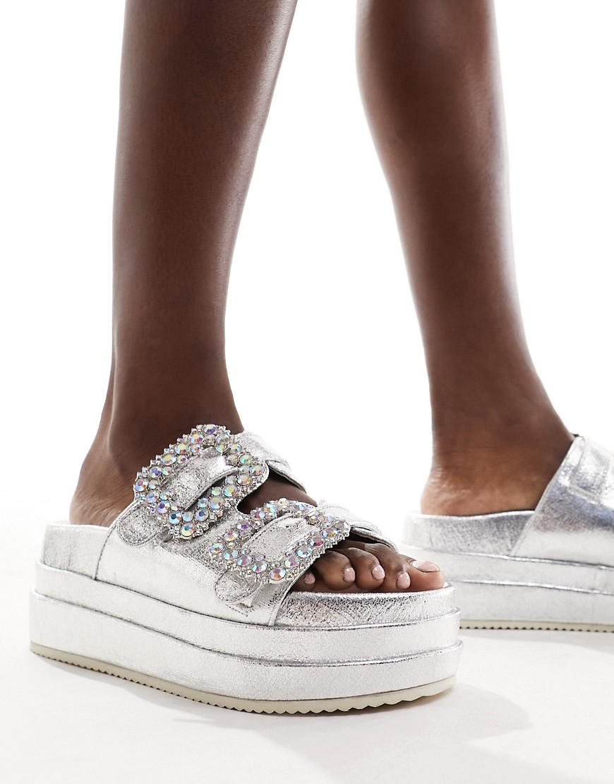 Lozzy embellished flatforms in silver