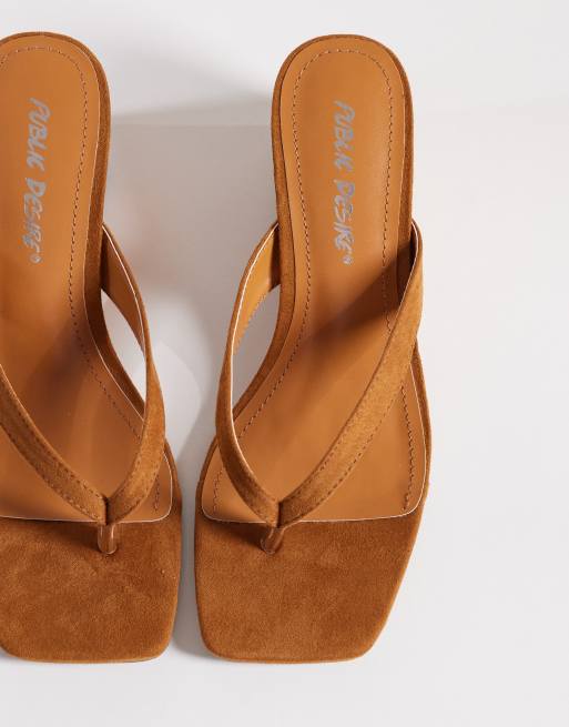 Public Desire - Luisa - Sandali infradito con zeppa in camoscio sintetico color cuoio, 2 di 4