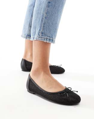 Public Desire Lula Bow Ballet Flats With Strap In Black Mesh