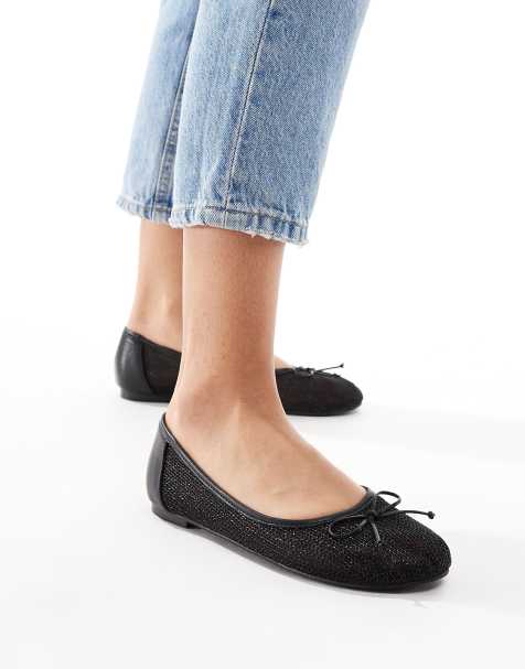 Public Desire Lula bow ballet flats with strap in black mesh - view 1