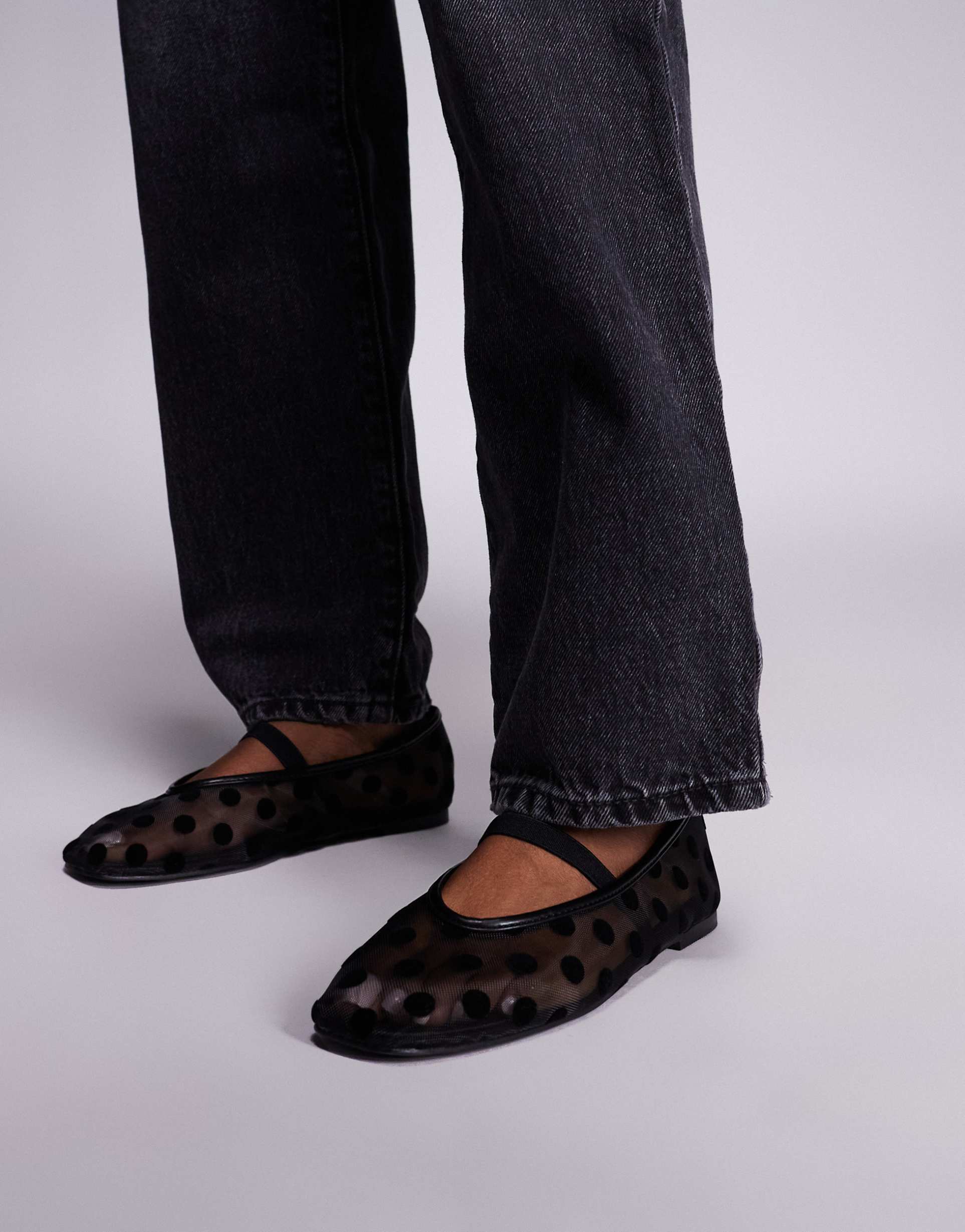 public desire lullaby polka dot ballet flats in black mesh