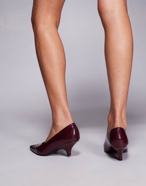 Public Desire Lunch Date low heel court shoes in burgundy