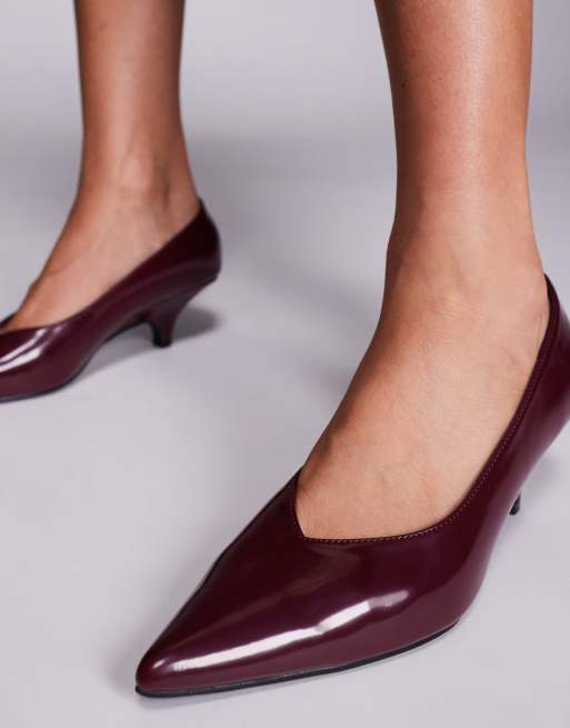 Public Desire Lunch Date low heel court shoes in burgundy