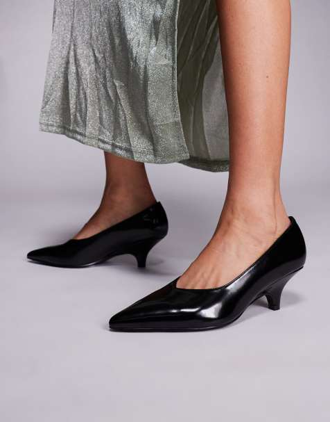 Public Desire Lunch Date Wide Fit low heel court shoes in black - view 1