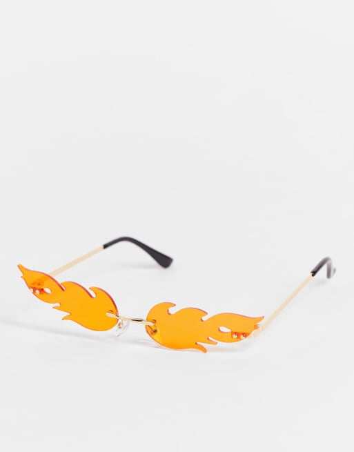 Public Desire - Lunettes de soleil avec petits verres en forme de flammes - Orange fluo