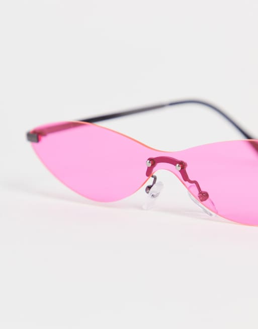 Public Desire Lunettes de soleil style ann es 2000 monture il de chat Rose fluo