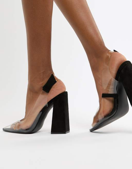 Clear black cheap block heels