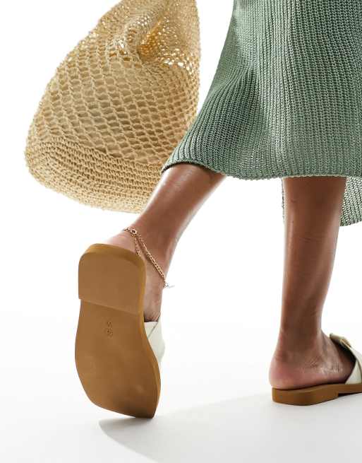 Public Desire Lyra linen look slip on flat sandals in cream, 2 of 4