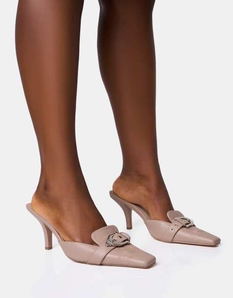 Public Desire Macchiato taupe western mid heel mules in taupe - view 1