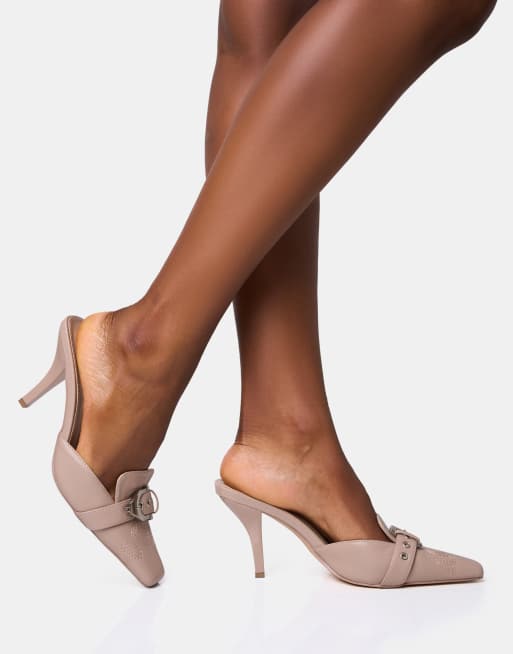 Public Desire Macchiato taupe western mid heel mules in taupe, 2 of 4