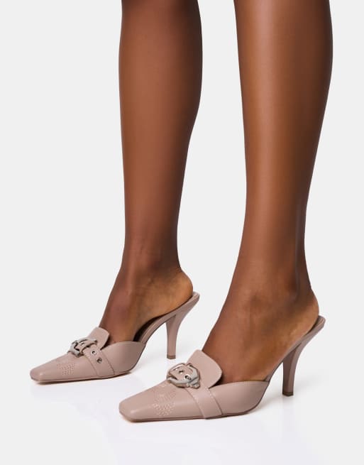 Public Desire Macchiato taupe western mid heel mules in taupe, 3 of 4