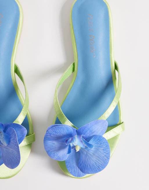 Public Desire Magnolia 3D floral flat sandals in green and blue, 2 of 4