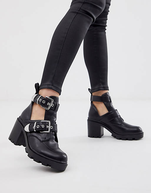 Kritisk Frem Derbeville test Public Desire Maia black buckle detail cut out ankle boots | ASOS