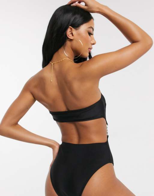 Public Desire - Maillot 1 pièce à découpe avec boucle - Noir, 2 de 4