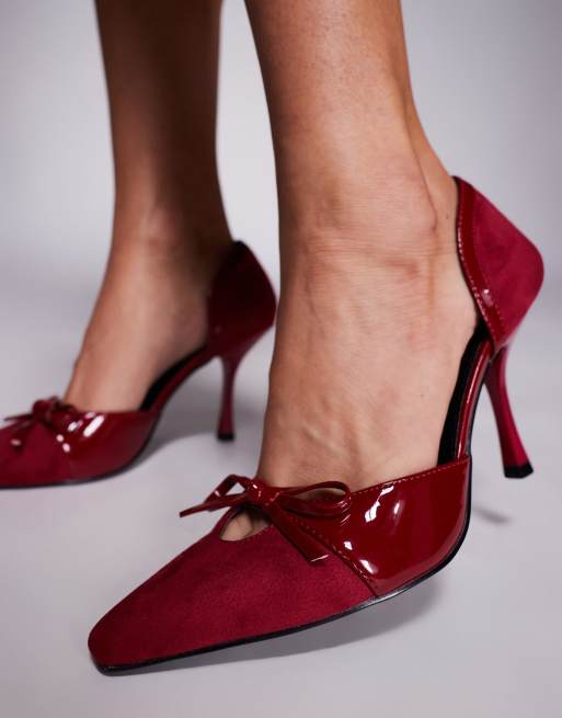 Public Desire - Makenna - Scarpe décolleté a punta bordeaux con cut-out e fiocchi, 3 di 4