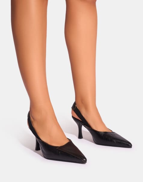 Public Desire Malia vintage fold over detail cushioned slingback court heels in vintage black - view 1