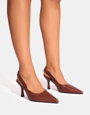 asos Public Desire Malia vintage fold over detail cushioned slingback court heels in vintage brown