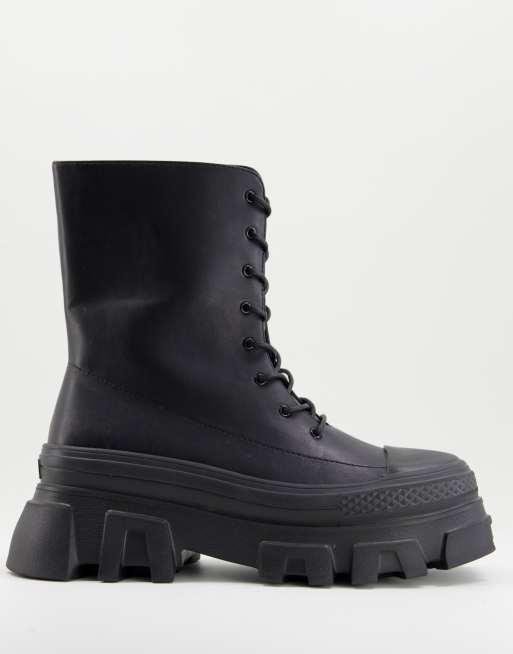 Public Desire Man beckett chunky lace up toe cap boots in black