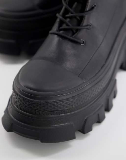 Public Desire Man beckett chunky lace up toe cap boots in black