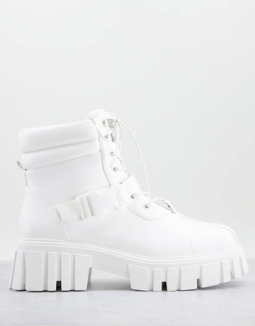 Public Desire Man Kash lace up buckle hiker boots in white | ASOS