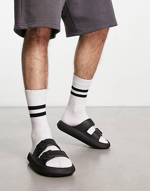 Public Desire Man Koda double strap sandals in black | ASOS