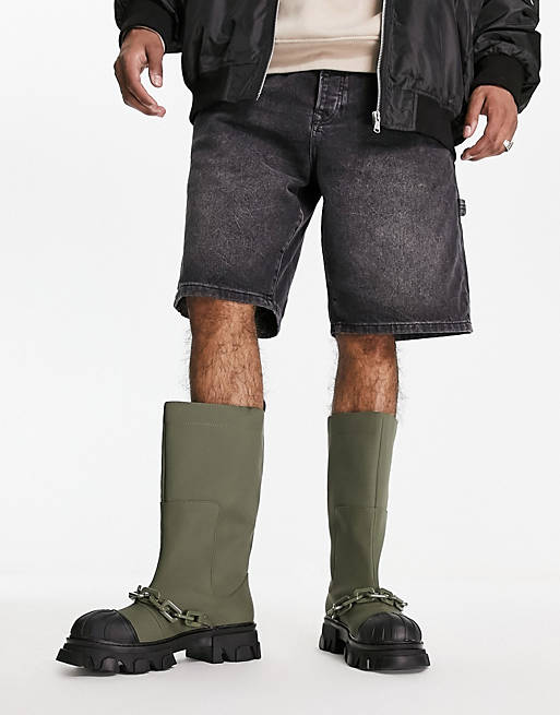 Asos Men Shoes Boots Rain Boots Man Lincoln chain rain boots in khaki 