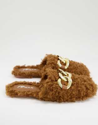 Public Desire Man ranger curly faux fur slippers in tan  - ASOS Price Checker