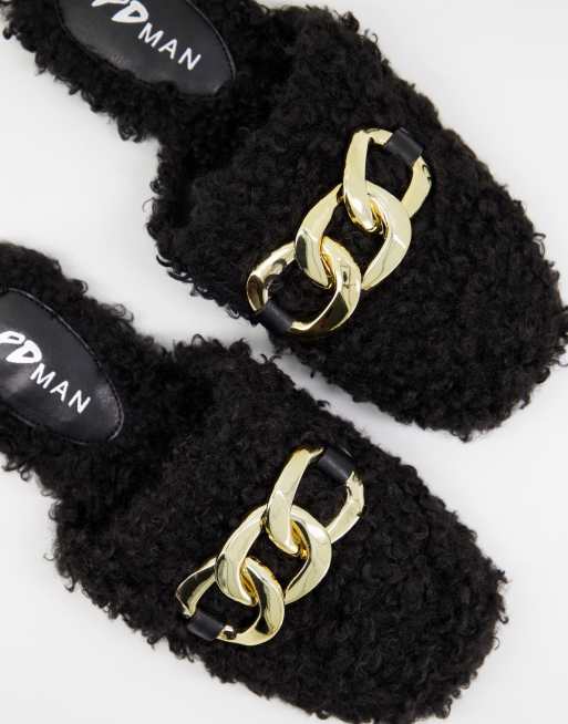 Public Desire - Man Ranger Curly - Pantofole nere in pelliccia sintetica 