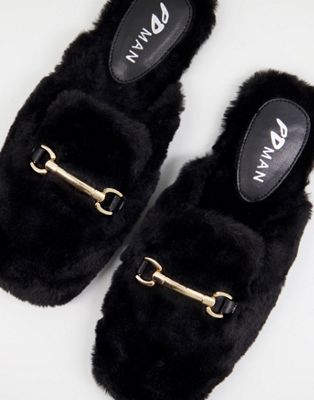 Public Desire Man Rococo faux fur bar slippers in black