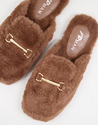 Public Desire Man Rococo faux fur bar slippers in tan