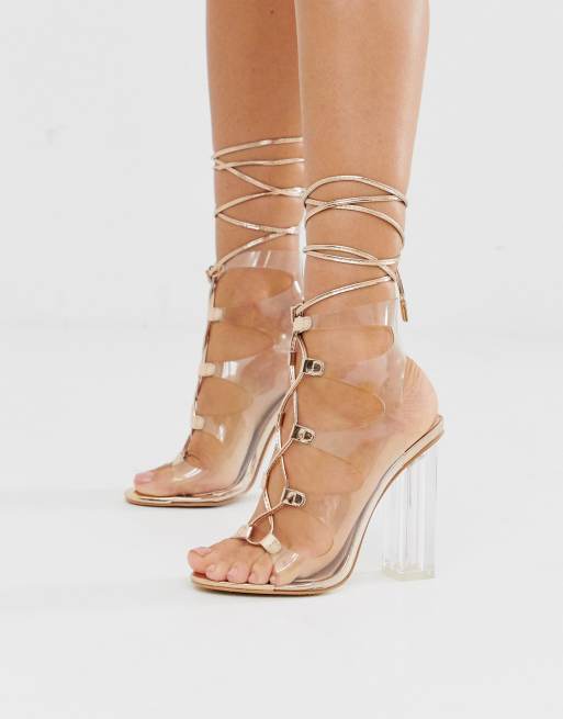 Lace up shop clear block heels