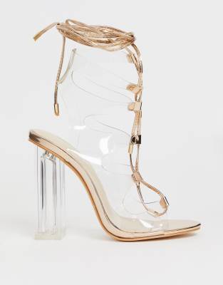 clear and rose gold heels