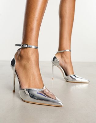 Public Desire Manifest mirrored heeled shoe in silver - ASOS Price Checker