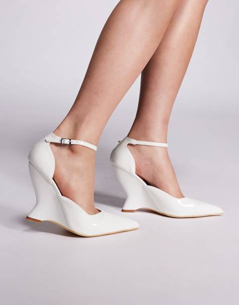 Public Desire Mannequin wedge heeled pointed shoes in white patent - view 1
